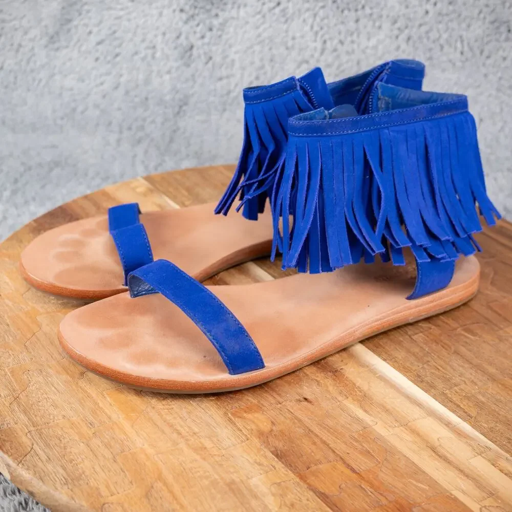Kate Spade Sunset Suede Blue Flat Fringe Sandals‎ | Women's 9 M